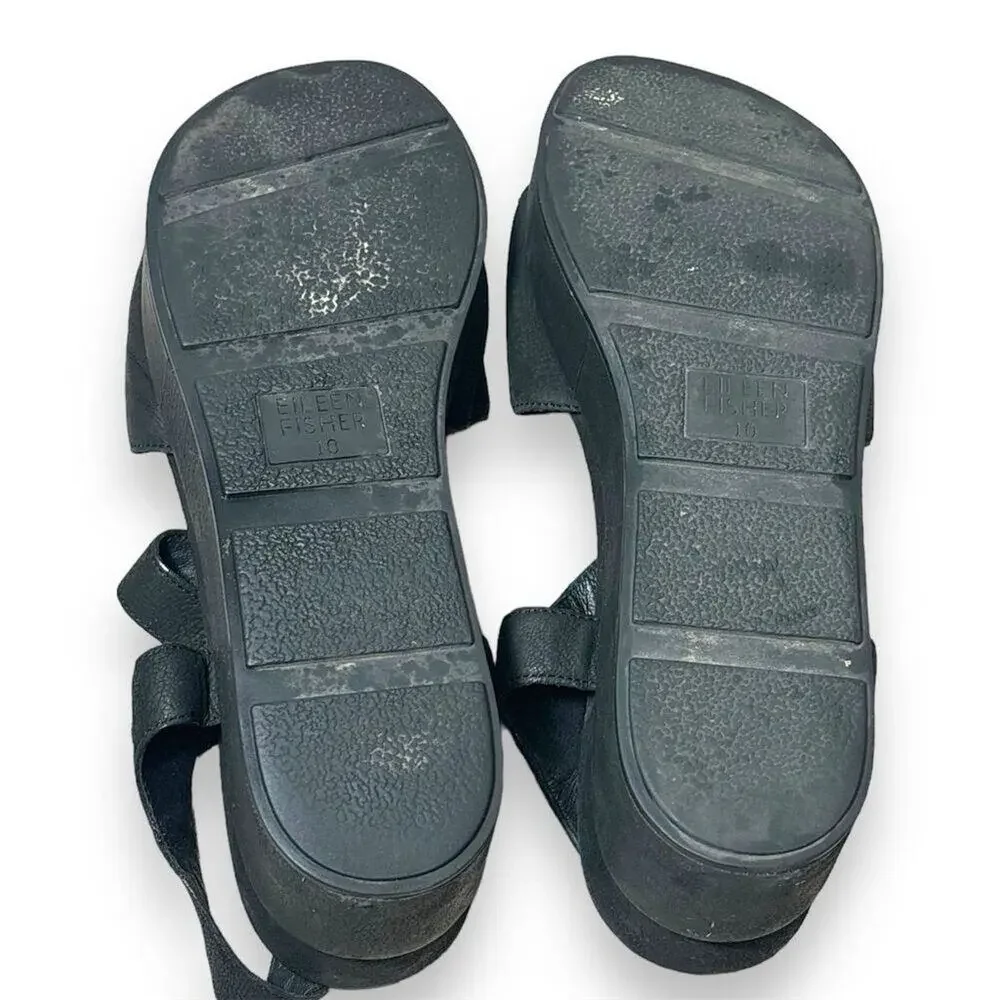 Eileen Fisher Women's Black Leather Platform Slingback Sandals Size 10
